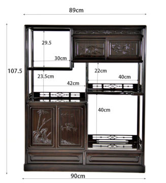 飾り棚: 黒檀　隅丸4枚戸彫り　3.5尺棚 no.8603