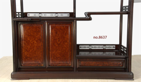 飾り棚:紫檀 隅丸 4枚戸 コブ板 3.5尺 (仕上げ完成品) no.8637
