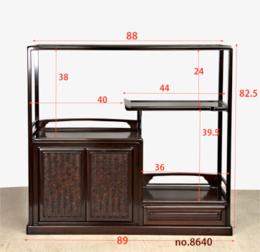 飾り棚:紫檀  吹き抜け網代編み 3尺棚 (完成品) no.8640