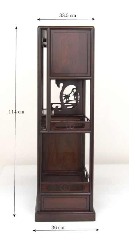 飾り棚: 紫檀隅丸4枚戸彫3.8尺棚 No.3001B / 唐木家具OSAKA